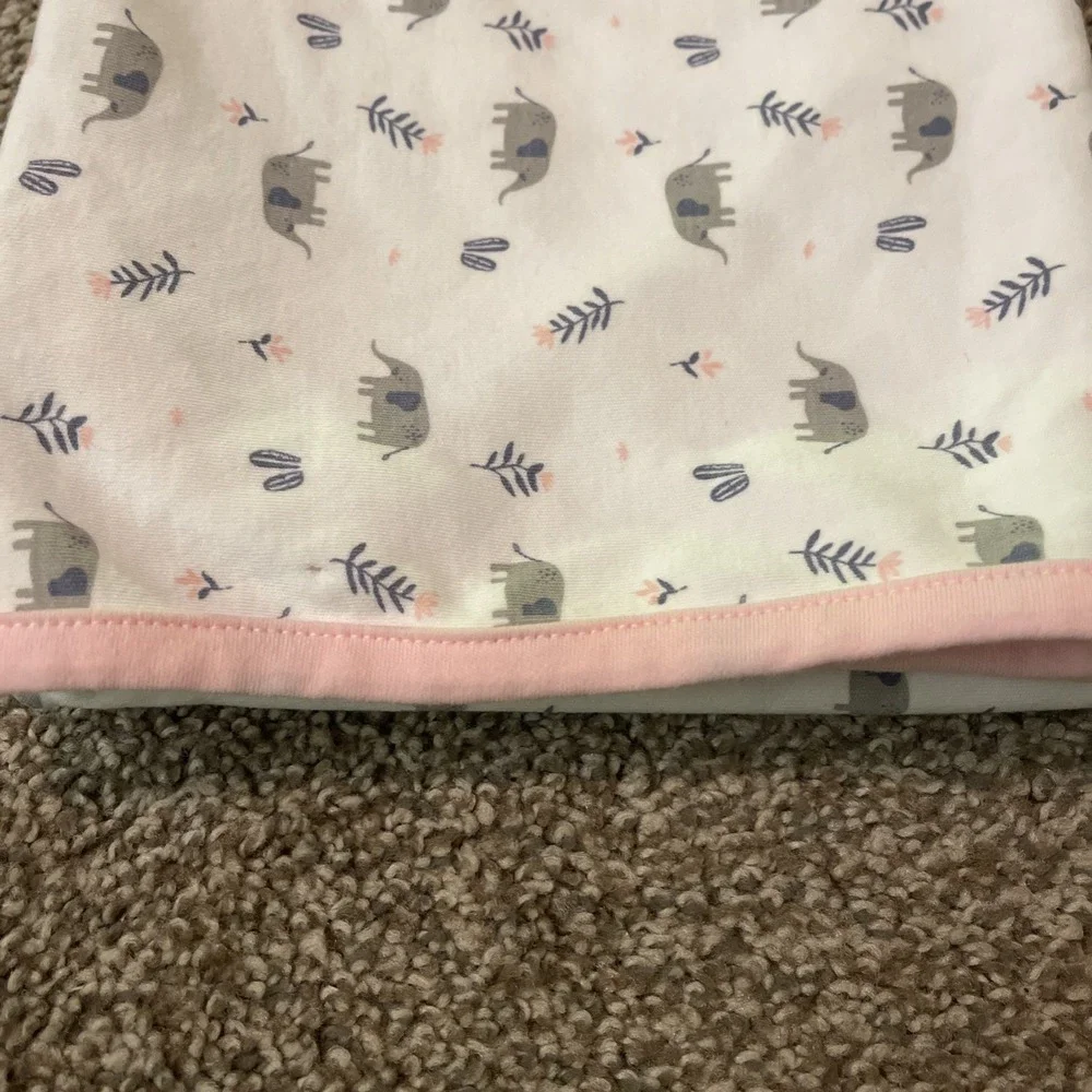 Carters Just One You Pink White Elephant Cotton Baby Receiving Blanket Flower‎